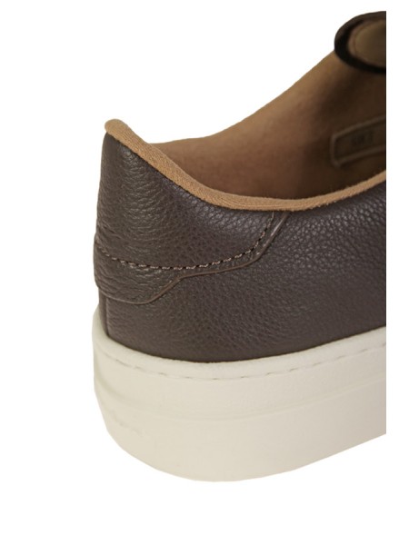 Santoni Double Buckle Sneakers in Dark Brown Tumbled Leather