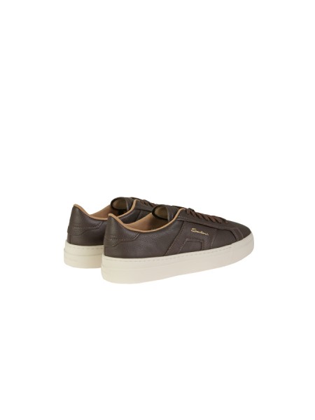 Santoni Double Buckle Sneakers in Dark Brown Tumbled Leather