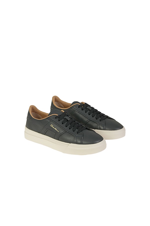 Santoni Double Buckle sneakers in blue tumbled leather