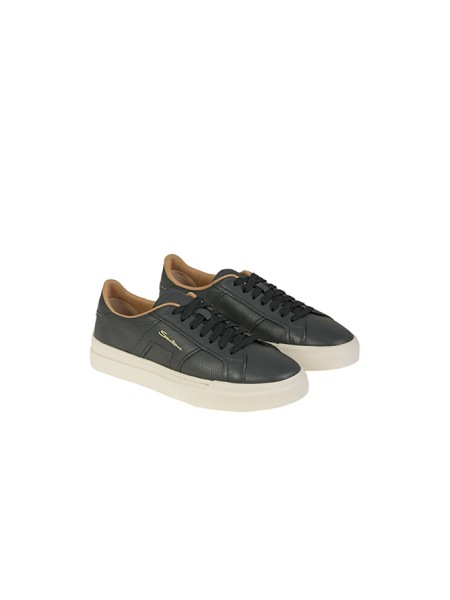 Santoni Double Buckle sneakers in blue tumbled leather