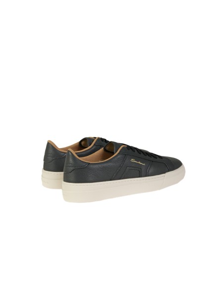 Santoni Double Buckle sneakers in blue tumbled leather