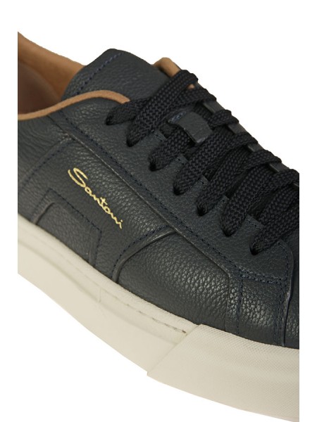 Santoni Double Buckle sneakers in blue tumbled leather