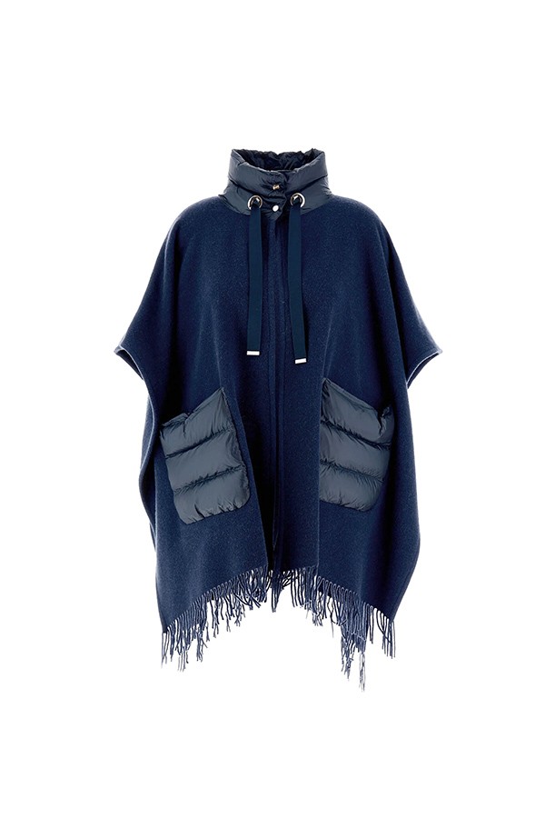 Herno Resort Poncho In Warmy and Ultralight Nylon Blue