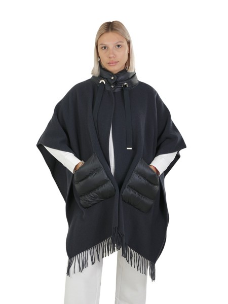 Herno Resort Poncho In Warmy and Ultralight Nylon Blue