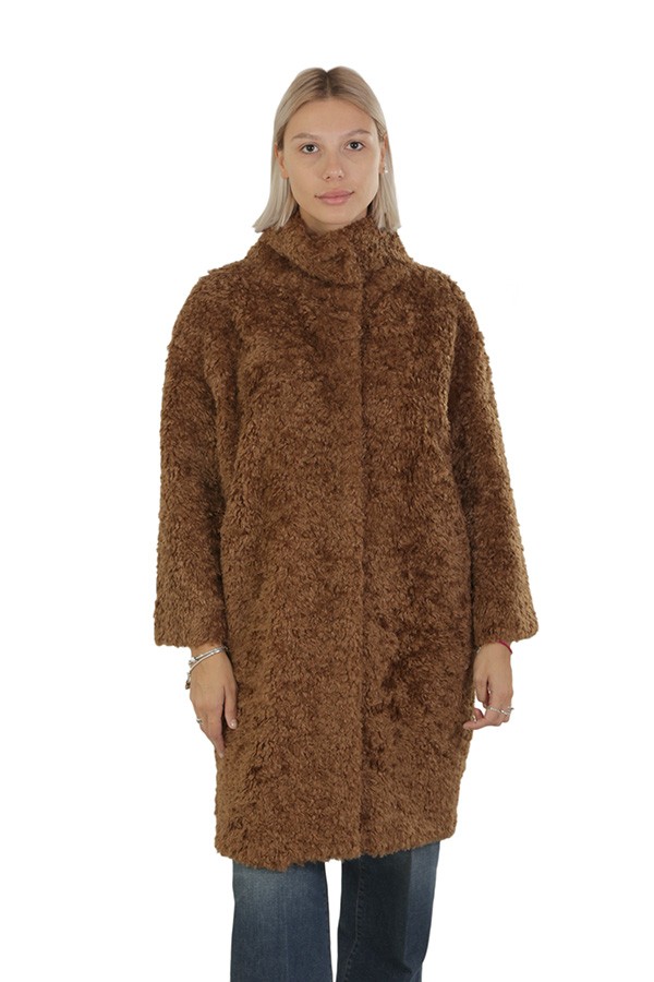 Cappotto Herno In Curly Faux Fur Caramello