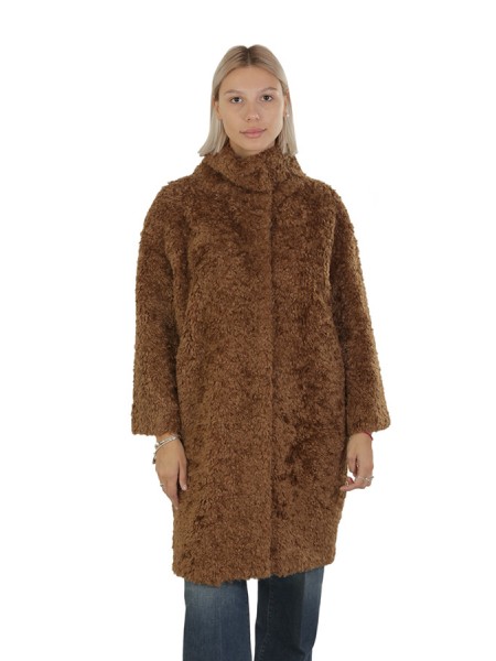 Herno Coat In Curly Faux Fur Caramel