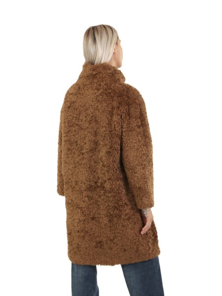 Herno Coat In Curly Faux Fur Caramel