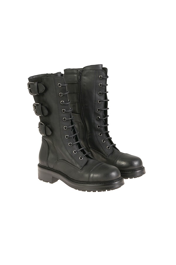 Black leather STRATEGIA combat boot