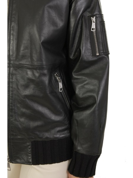 The Jackie Over Bomber Jacket in Black Leather