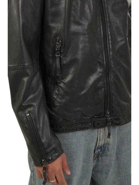 Giubbino Bully Biker in Pelle Nero