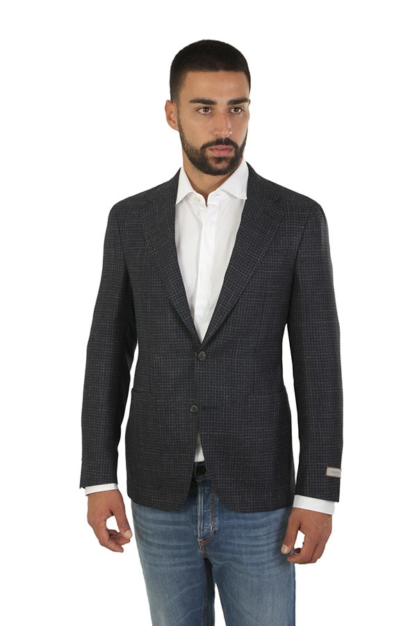 Giacca Canali Kei Micro Quadretto Blu